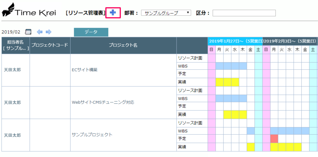 リソース管理表機能 Time Krei